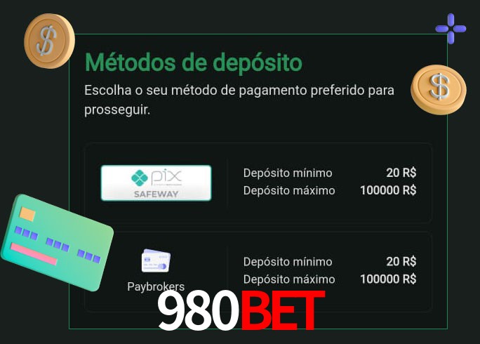 O cassino 980Bet oferece uma grande variedade de métodos de pagamento